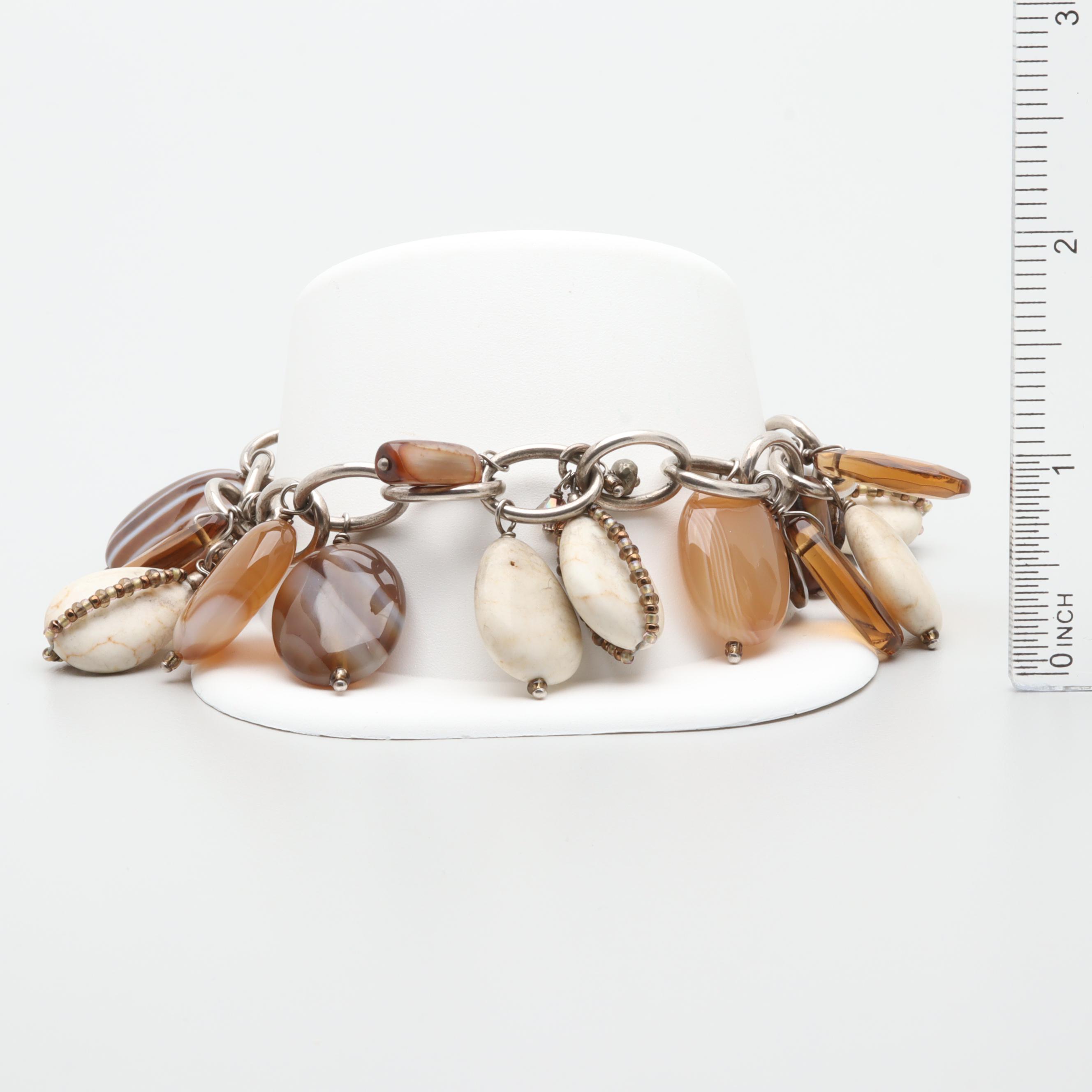 Silpada Sterling Silver Agate, Magnesite, and Glass Beaded Bracelet