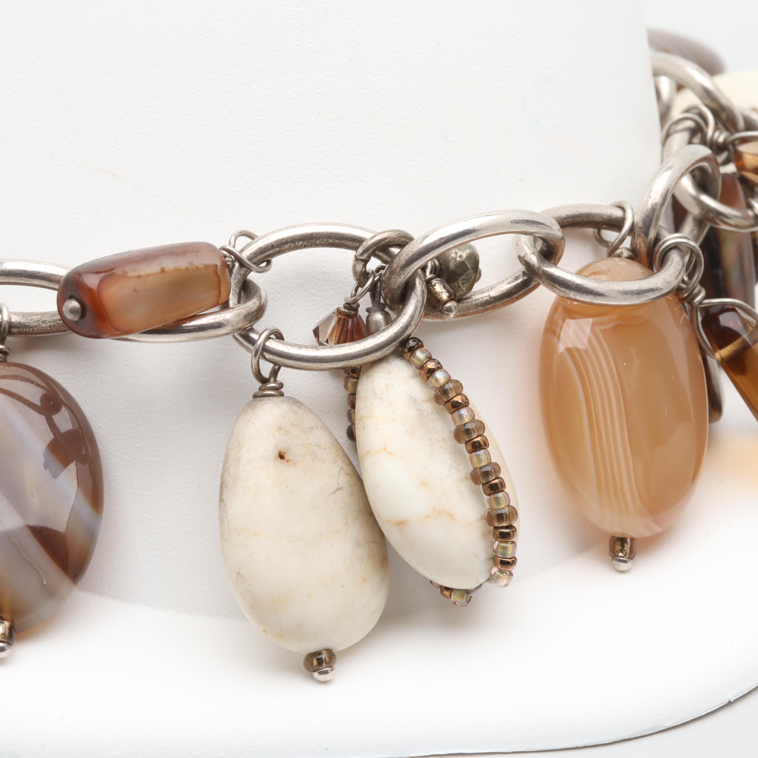 Silpada Sterling Silver Agate, Magnesite, and Glass Beaded Bracelet