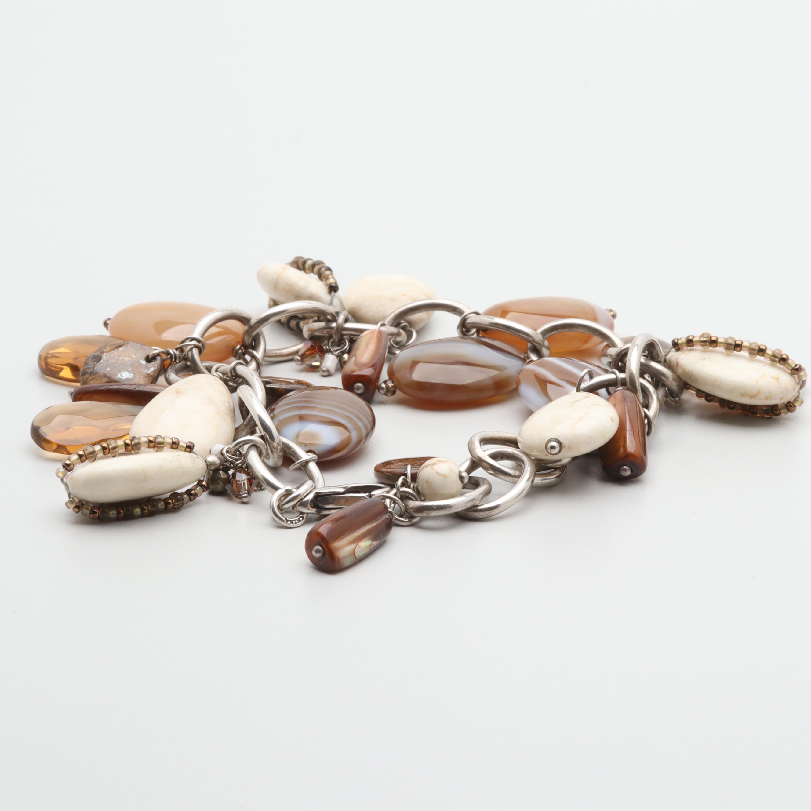 Silpada Sterling Silver Agate, Magnesite, and Glass Beaded Bracelet