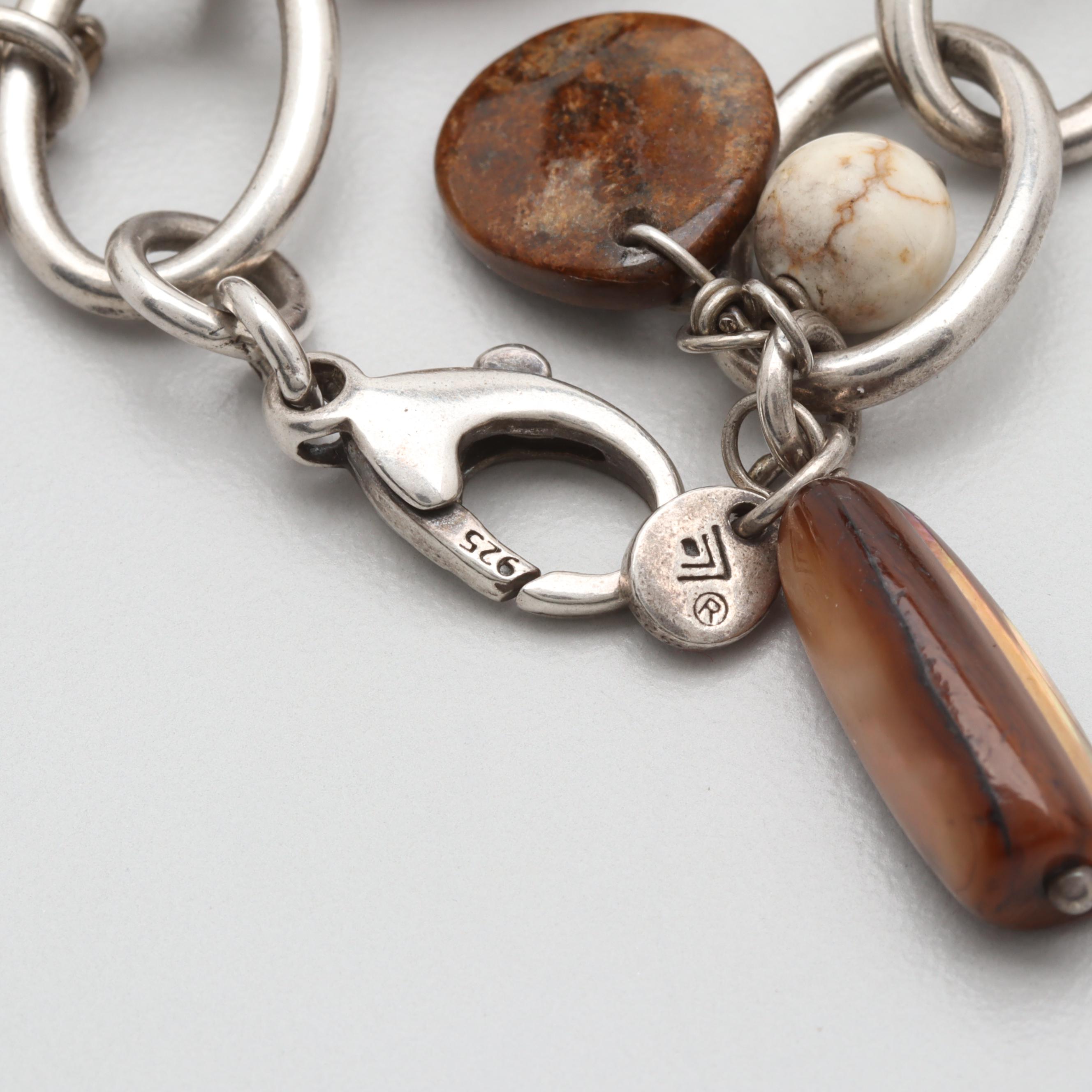 Silpada Sterling Silver Agate, Magnesite, and Glass Beaded Bracelet