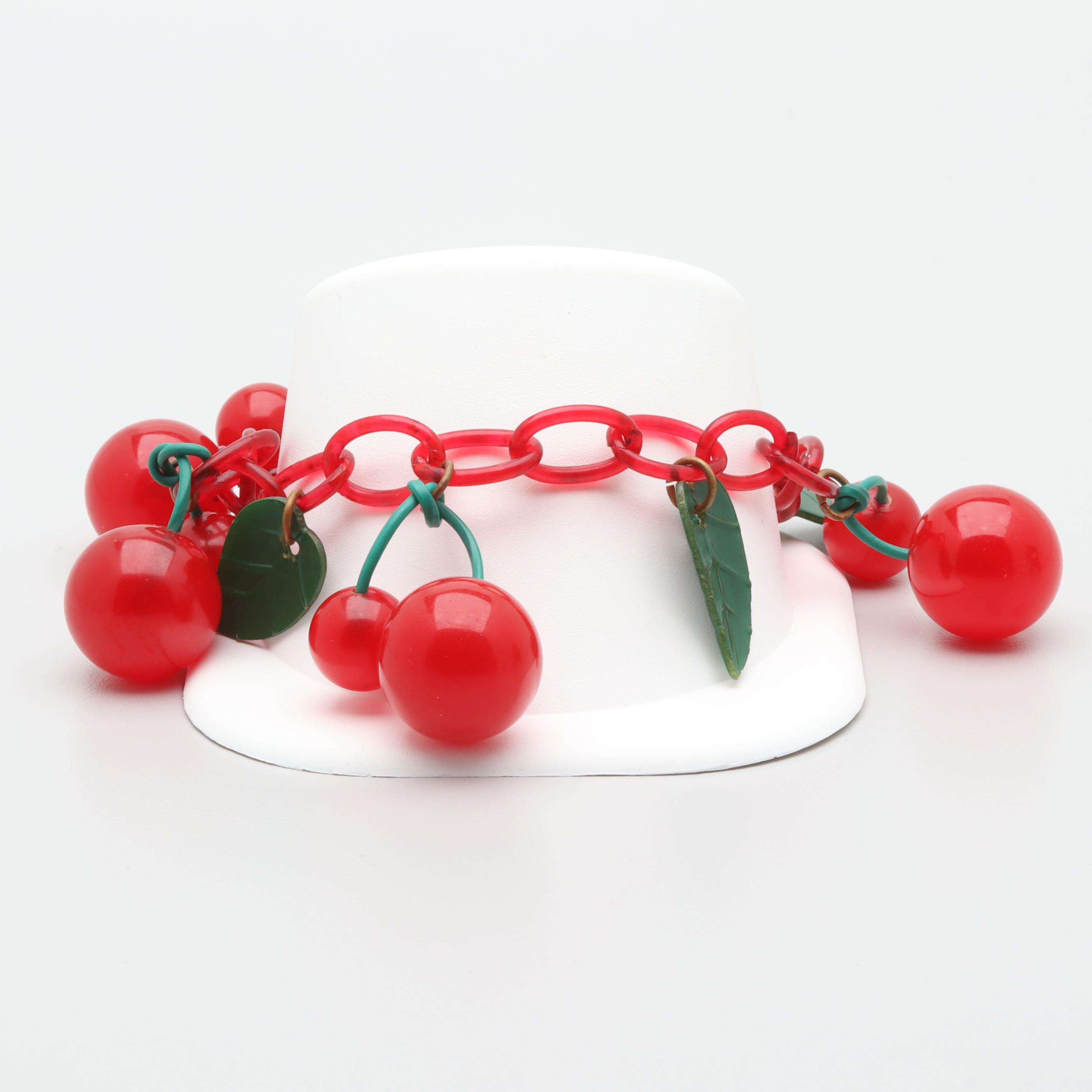 Circa 1940s Bakelite Cherries Motif Bracelet