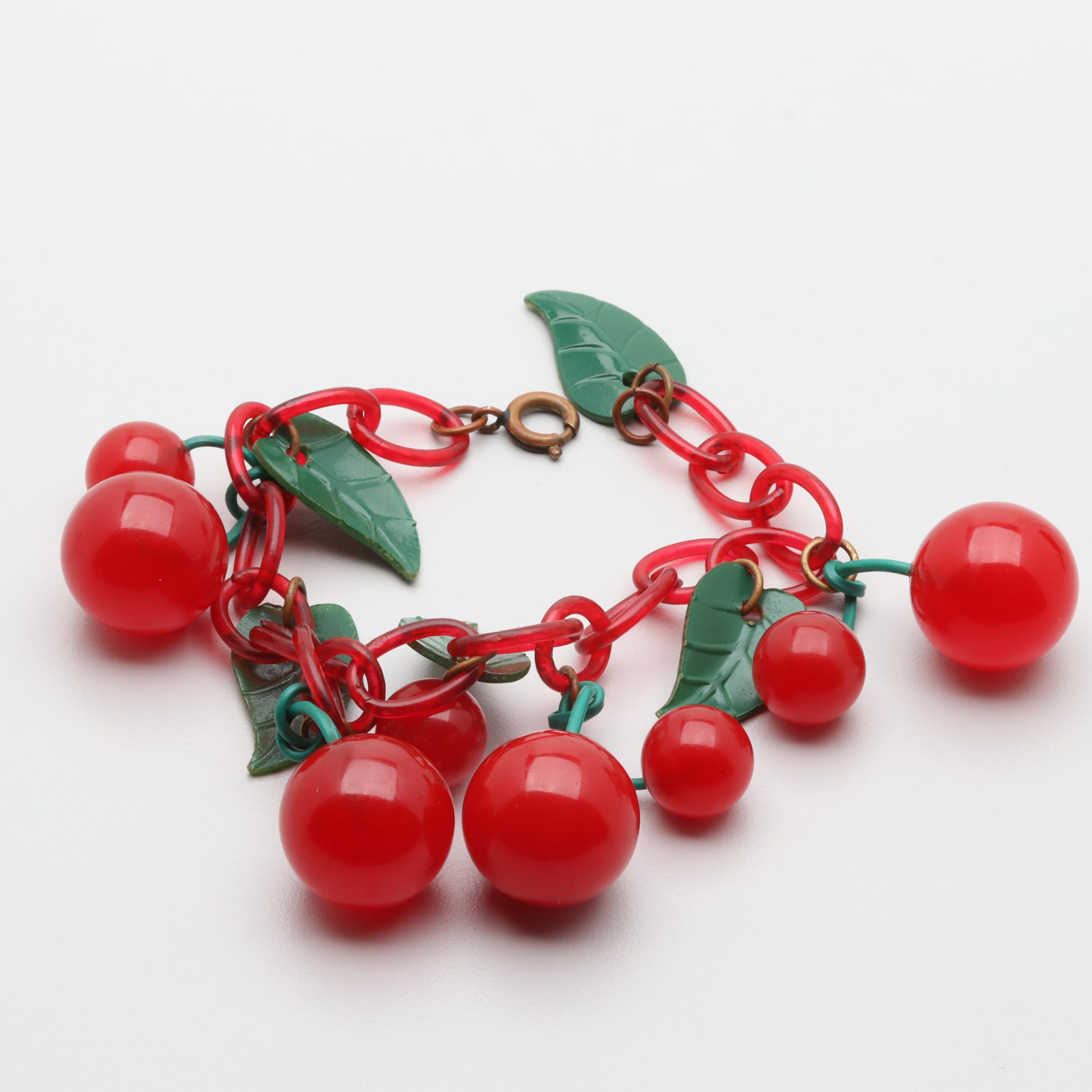 Circa 1940s Bakelite Cherries Motif Bracelet