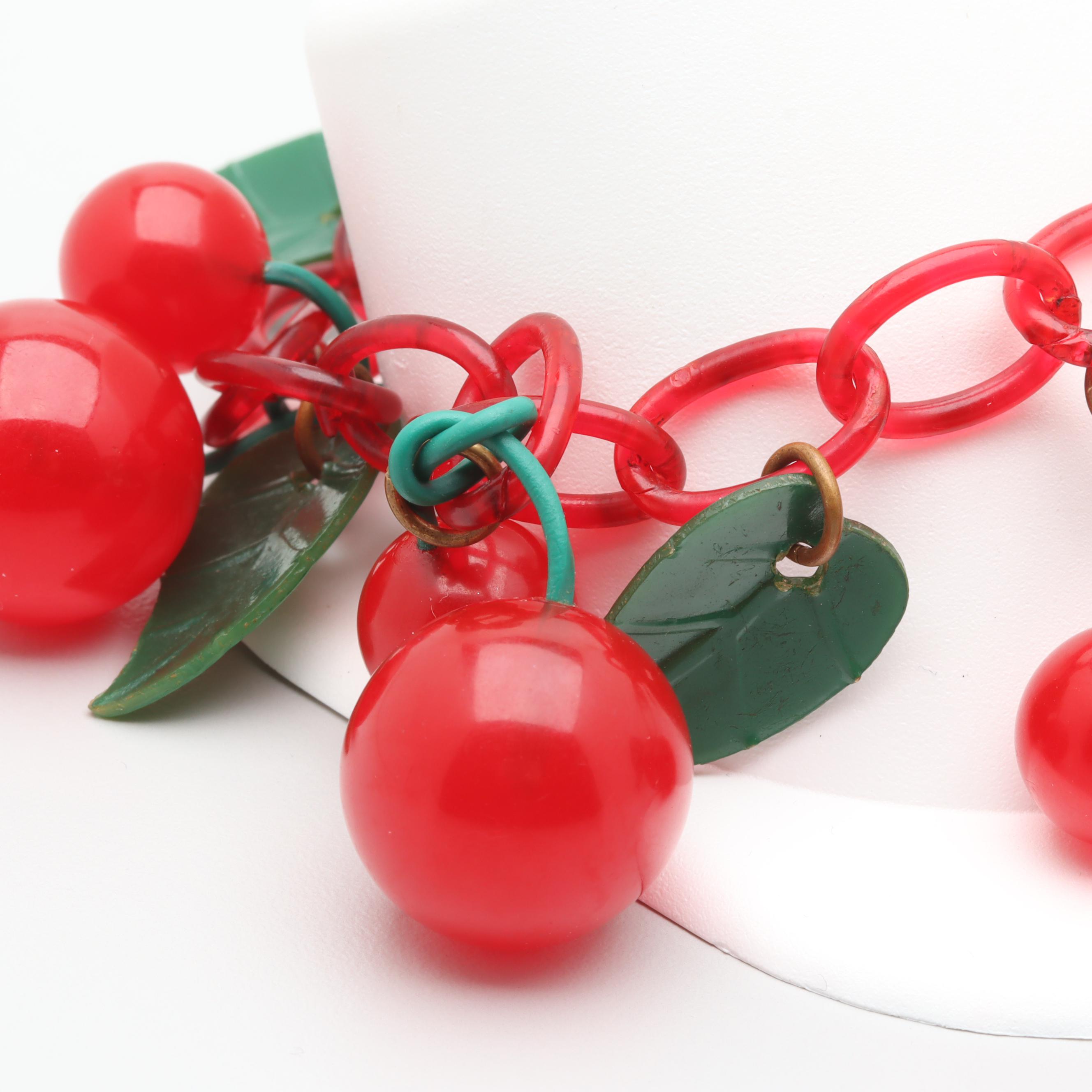 Circa 1940s Bakelite Cherries Motif Bracelet