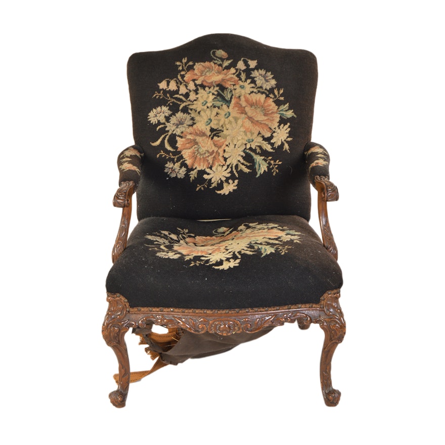 Vintage Louis XV Style Needlepoint Armchair