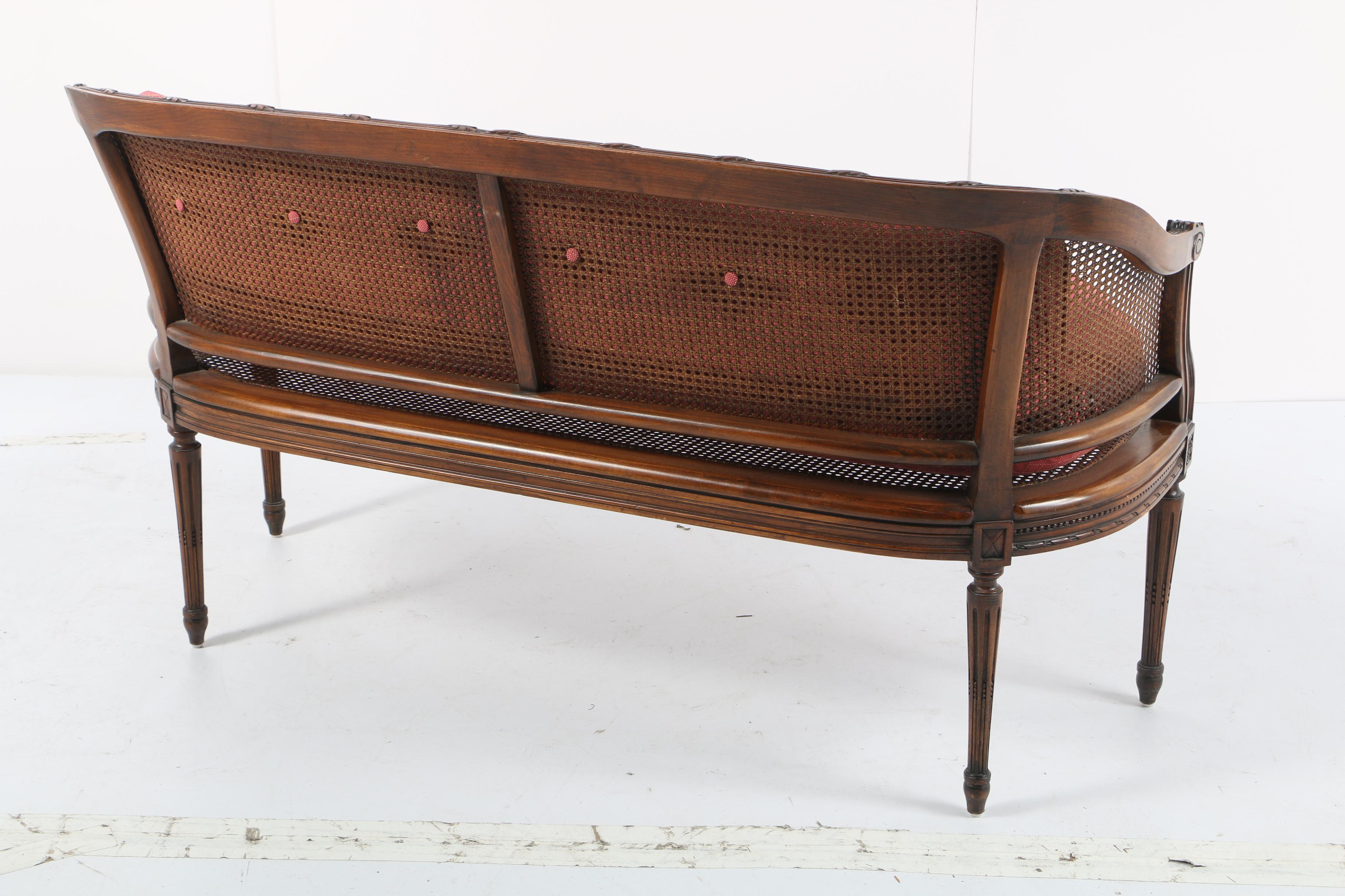 Louis XVI Style Low Back Cane Settee