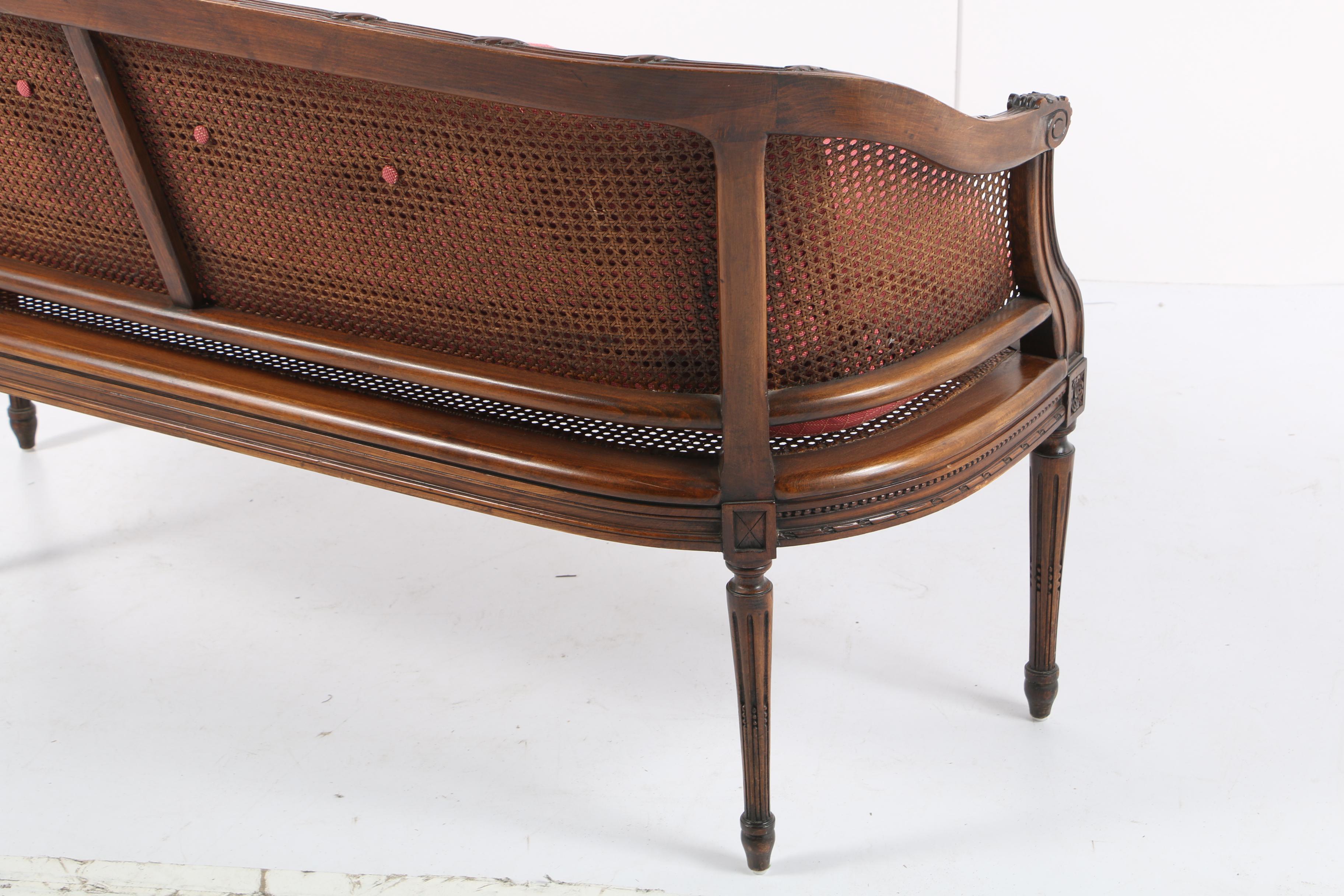 Louis XVI Style Low Back Cane Settee