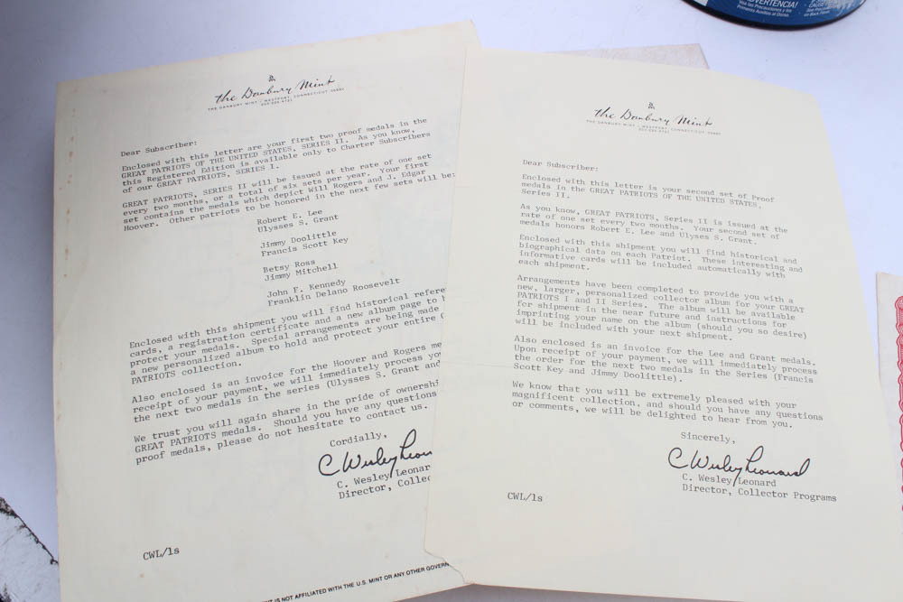 Danbury Mint "Great Patriots of the United States" Sterling Silver Medals Set