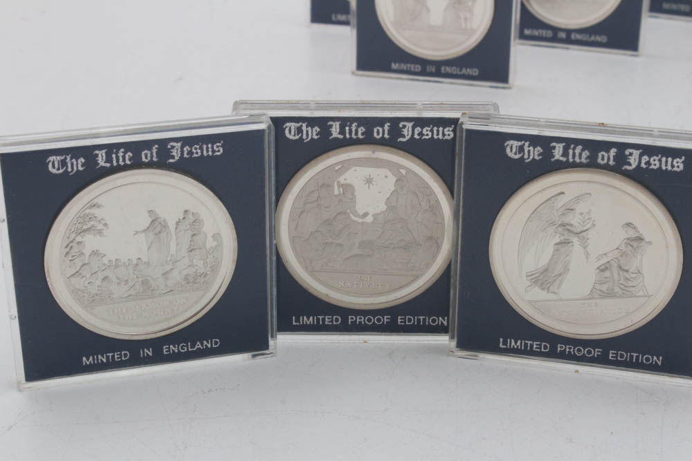 Danbury Mint "The Life of Jesus Collection" Sterling Silver Medal Set