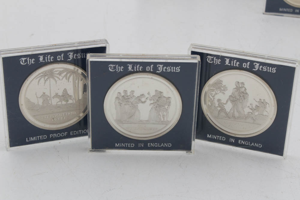 Danbury Mint "The Life of Jesus Collection" Sterling Silver Medal Set