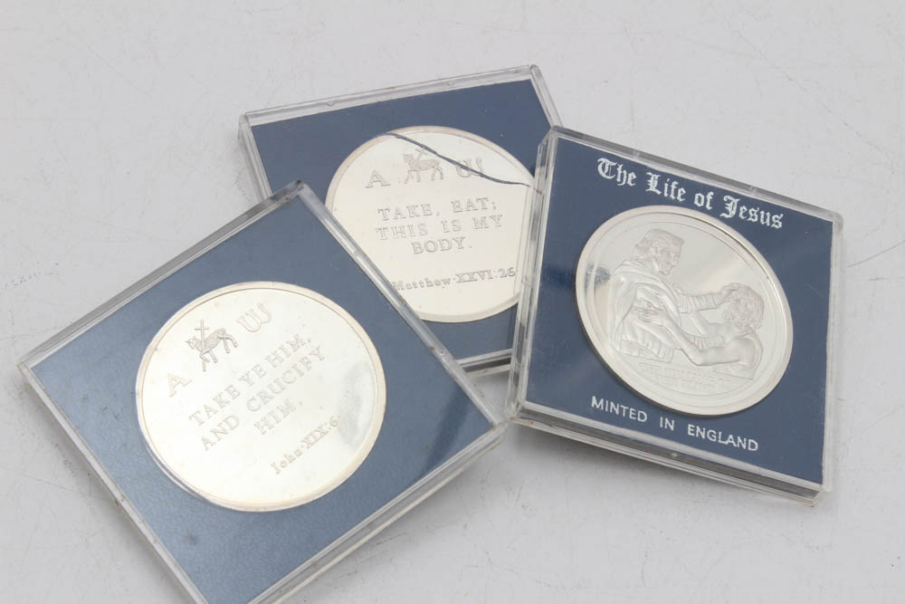 Danbury Mint "The Life of Jesus Collection" Sterling Silver Medal Set