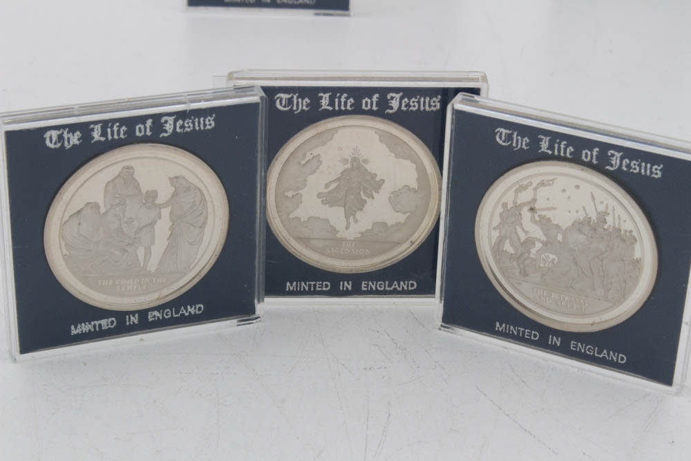 Danbury Mint "The Life of Jesus Collection" Sterling Silver Medal Set
