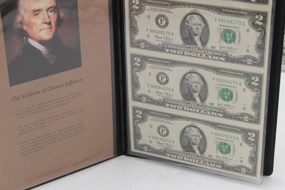 Series 2003 $2 Uncut Currency Sheets