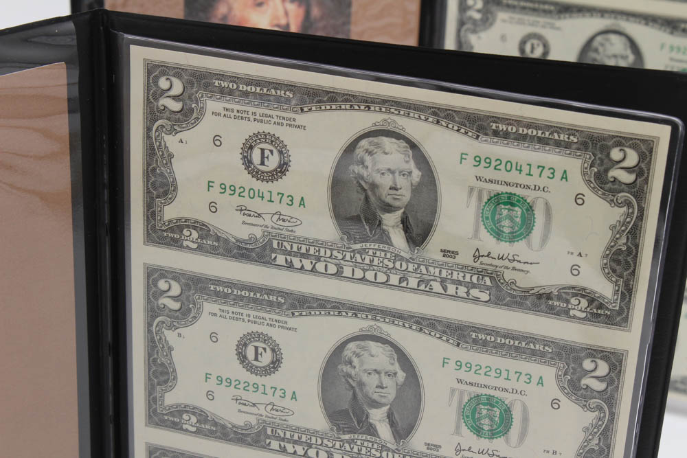 Series 2003 $2 Uncut Currency Sheets