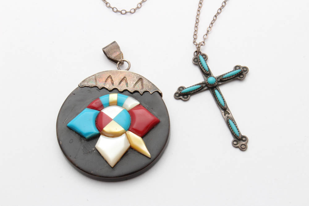 Sterling Silver Pendant and Necklace with Imitation Stones