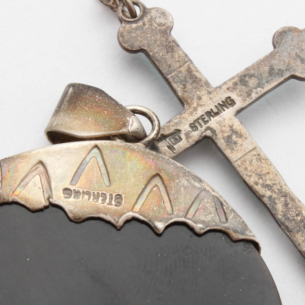 Sterling Silver Pendant and Necklace with Imitation Stones