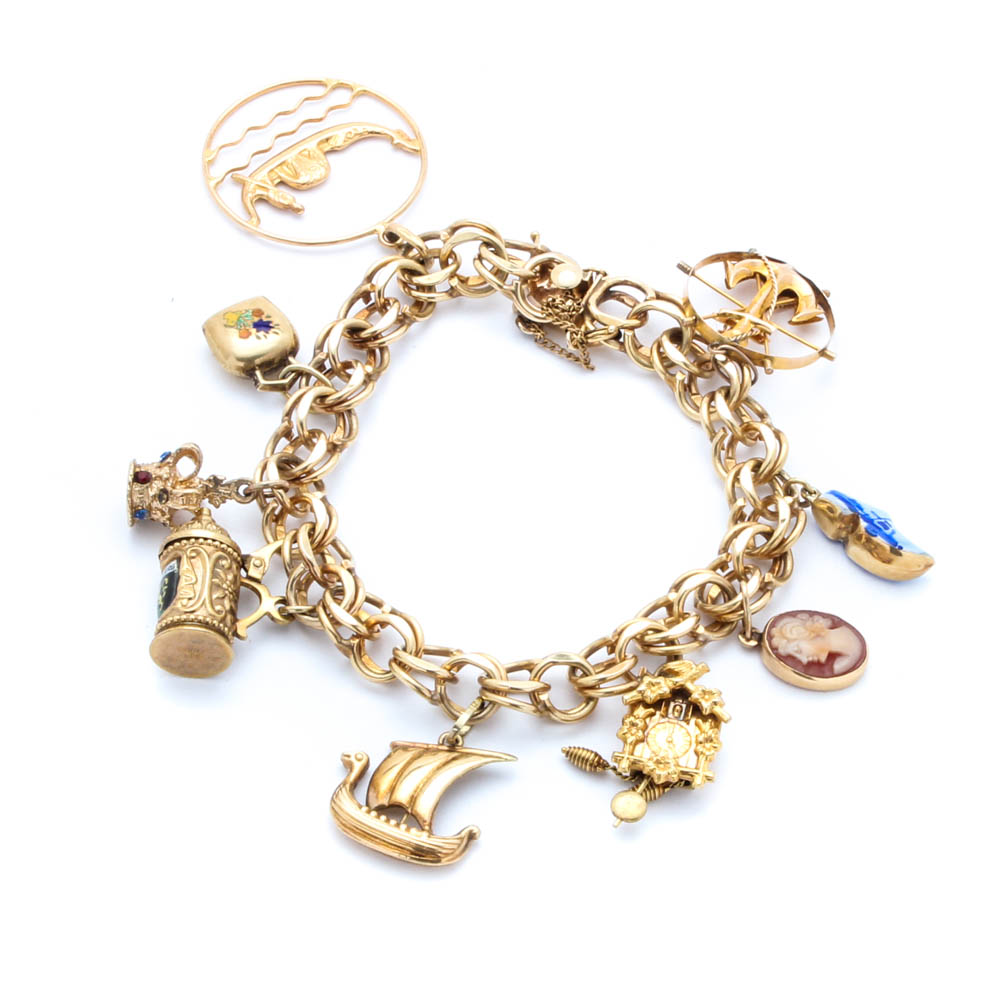 9K, 10K and 14K Yellow Gold Charm Bracelet
