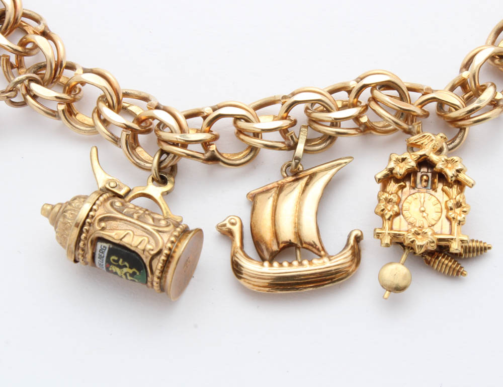 9K, 10K and 14K Yellow Gold Charm Bracelet