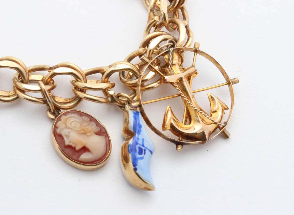 9K, 10K and 14K Yellow Gold Charm Bracelet