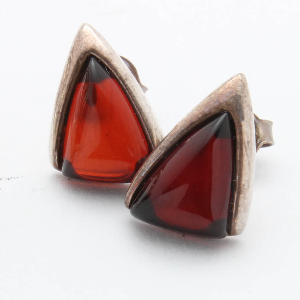 Sterling Silver Ring and Earrings Featuring Cultured Dyed Black Pearl and Amber