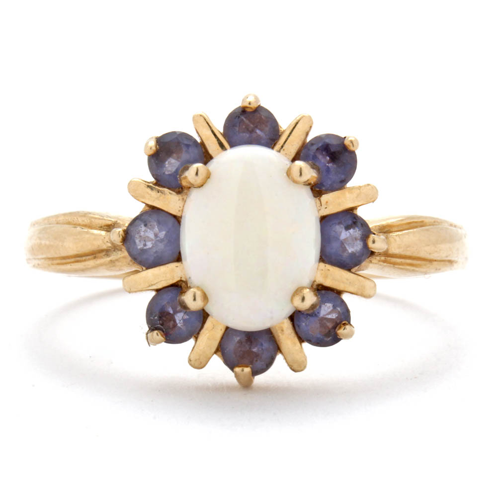 10K Yellow Gold Opal and Tanzanite Ring