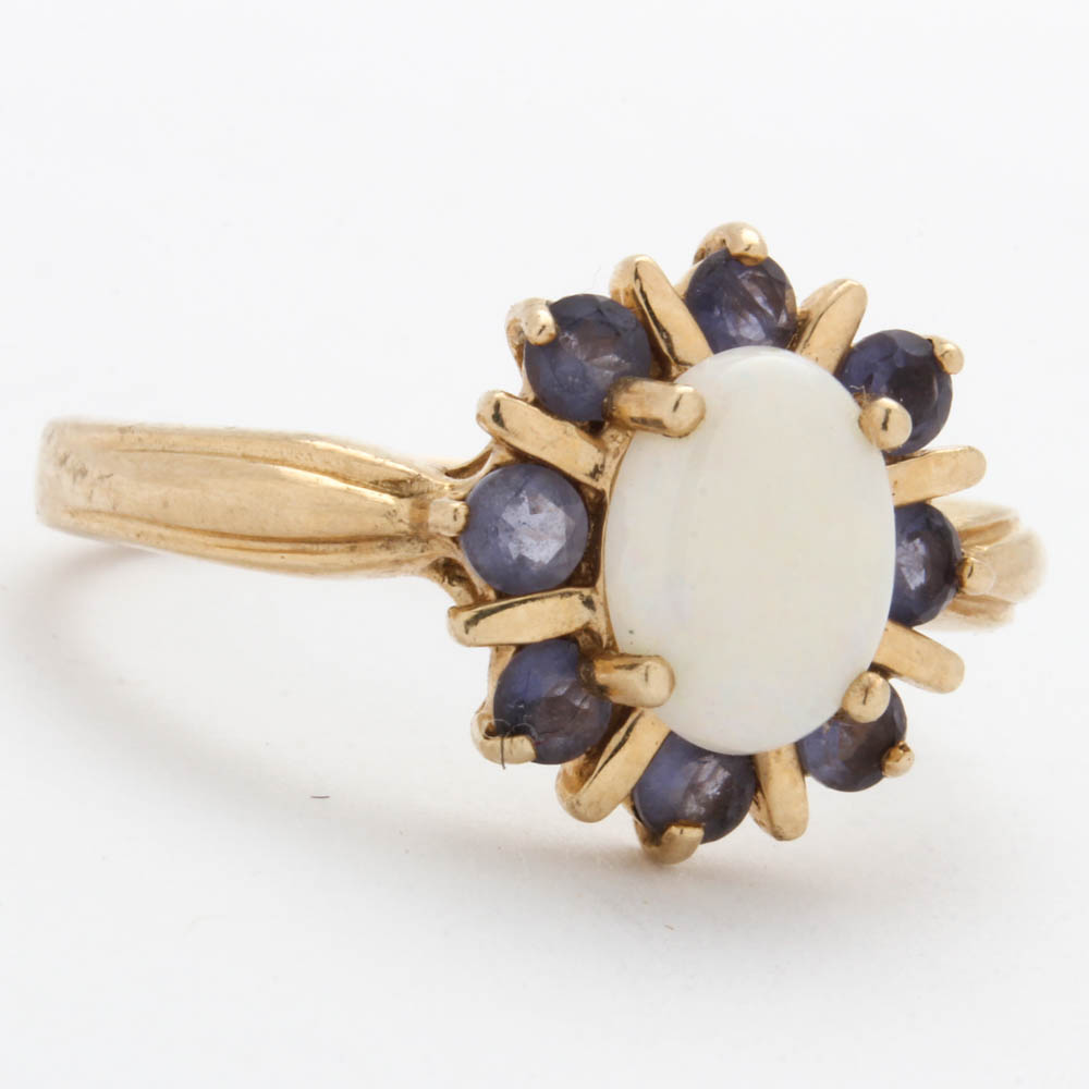 10K Yellow Gold Opal and Tanzanite Ring