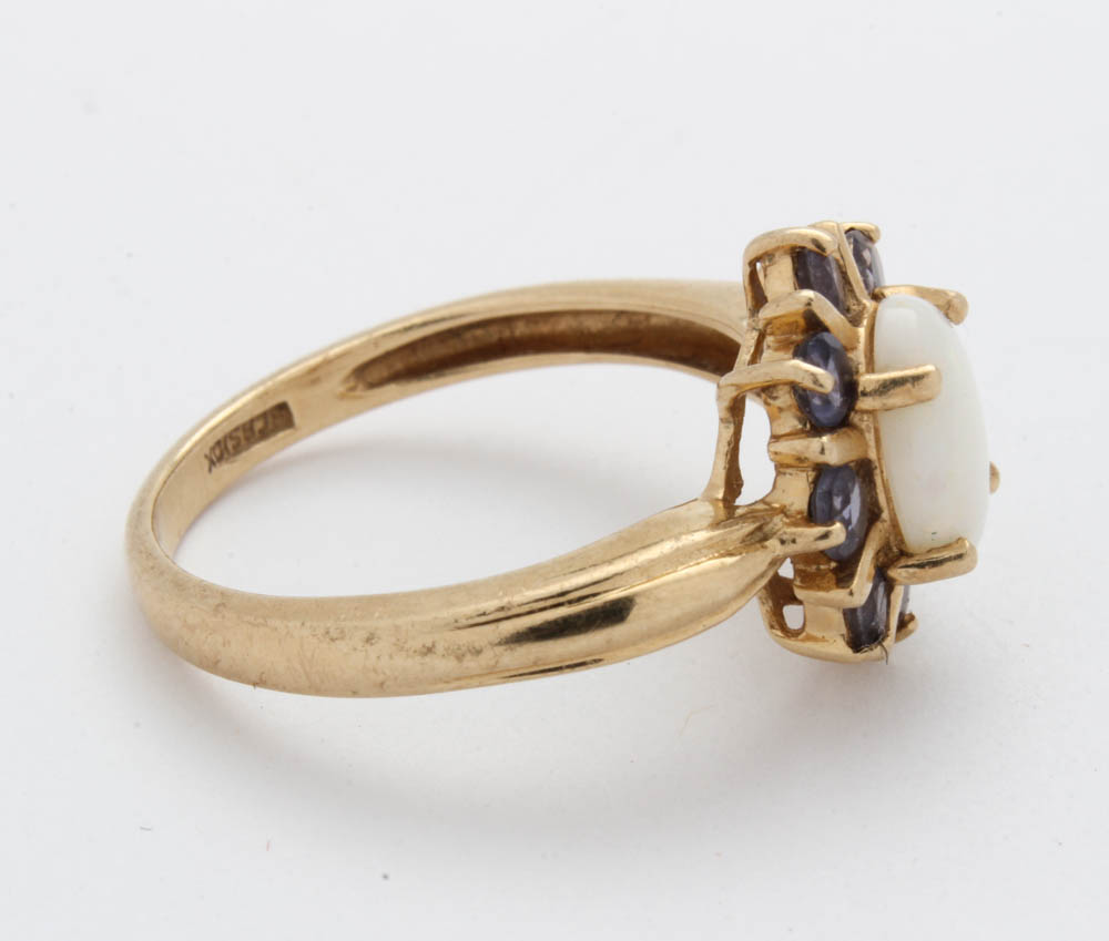 10K Yellow Gold Opal and Tanzanite Ring
