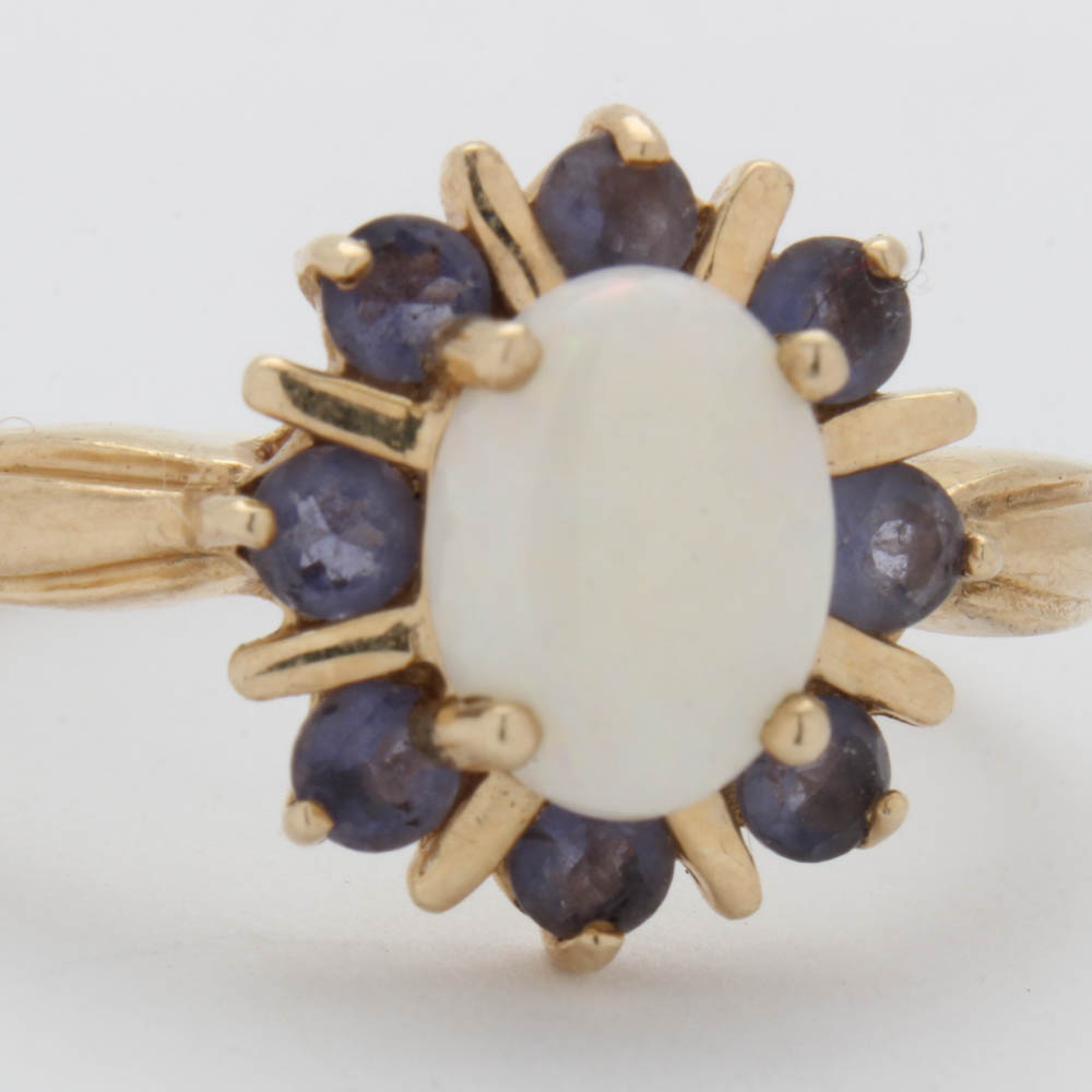 10K Yellow Gold Opal and Tanzanite Ring