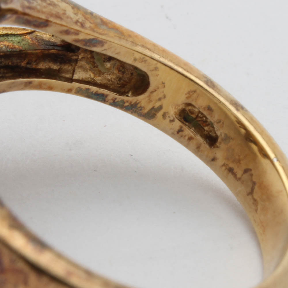 Goldwash on Sterling Silver Ring with Synthetic Opal and Cubic Zirconia