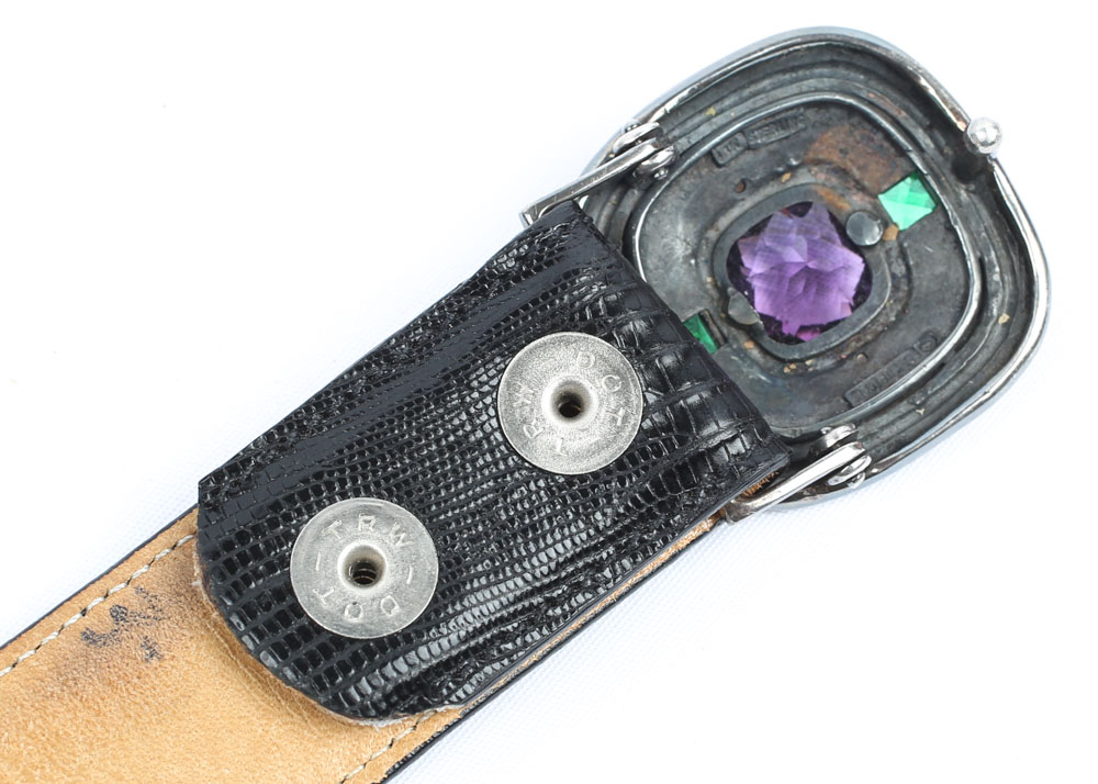 David Yurman Belt with Sterling 10.00 CT Amethyst, 1.28 CTW Emerald Buckle