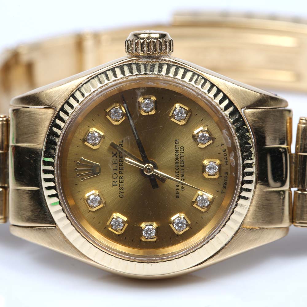 Rolex Oyster Perpetual 18K Yellow Gold and Diamond Watch