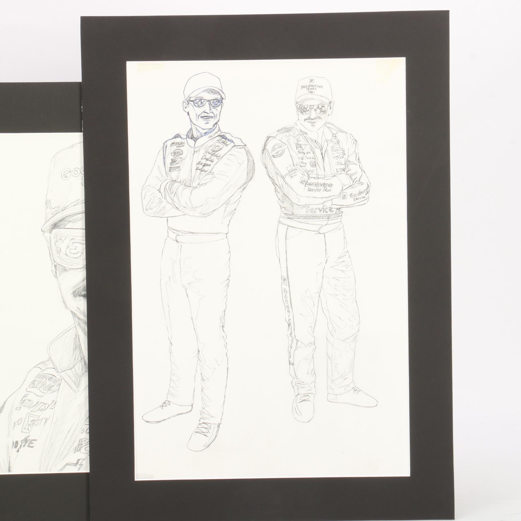 Three Nascar Sketches of Earnhardt, Earnhardt Jr., Earnhardt-Gordon