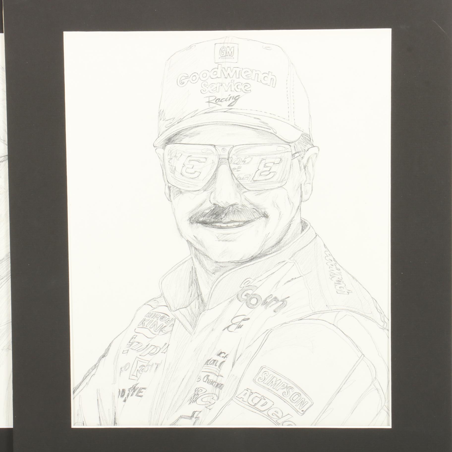 Three Nascar Sketches of Earnhardt, Earnhardt Jr., Earnhardt-Gordon