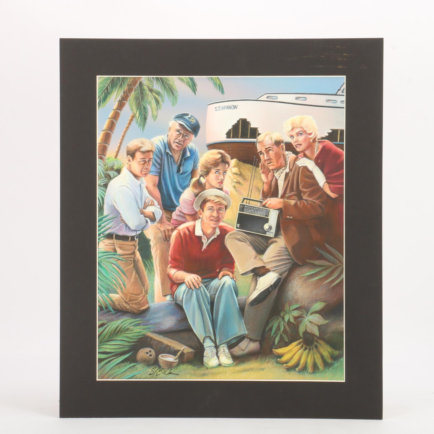 Suzanne Brock Oil Pastel Drawing of Characters from "Gilligan's Island"