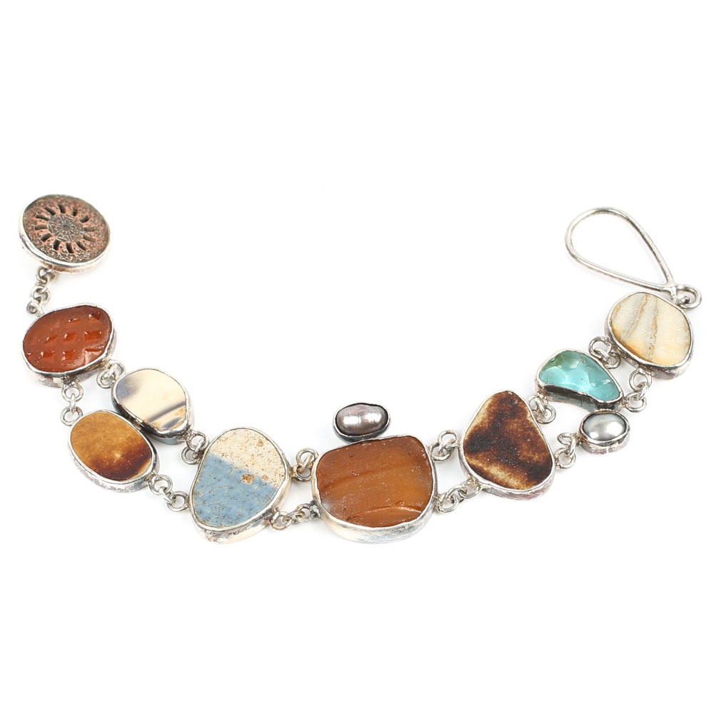 J. Lee Sterling Silver Multi-Stone and Glass Bracelet