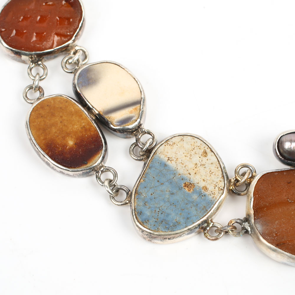 J. Lee Sterling Silver Multi-Stone and Glass Bracelet