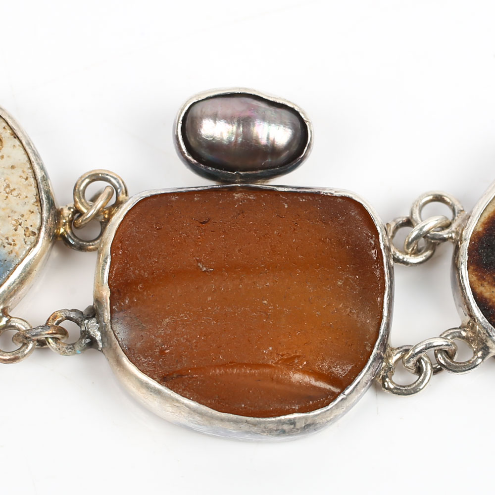 J. Lee Sterling Silver Multi-Stone and Glass Bracelet