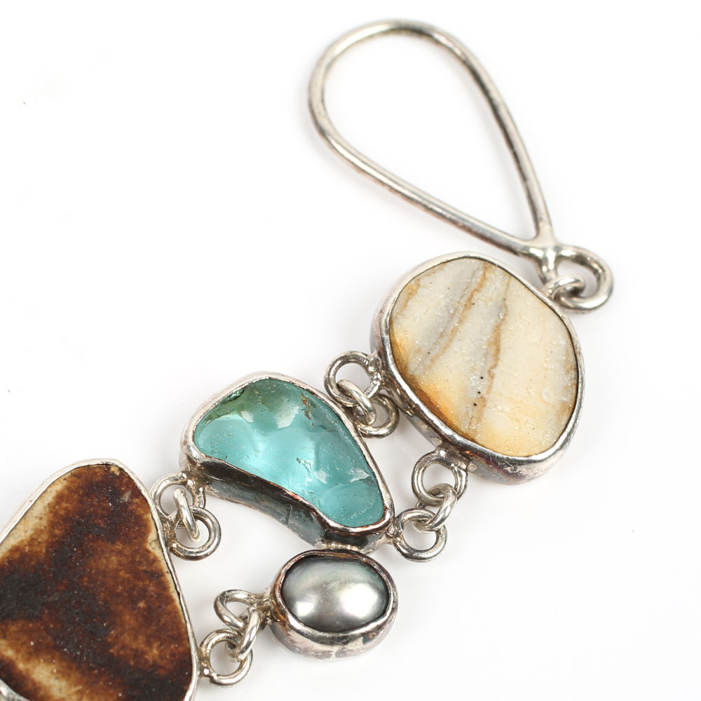 J. Lee Sterling Silver Multi-Stone and Glass Bracelet