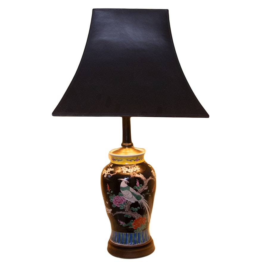 Chinese Famille Noire Style Ceramic Table Lamp