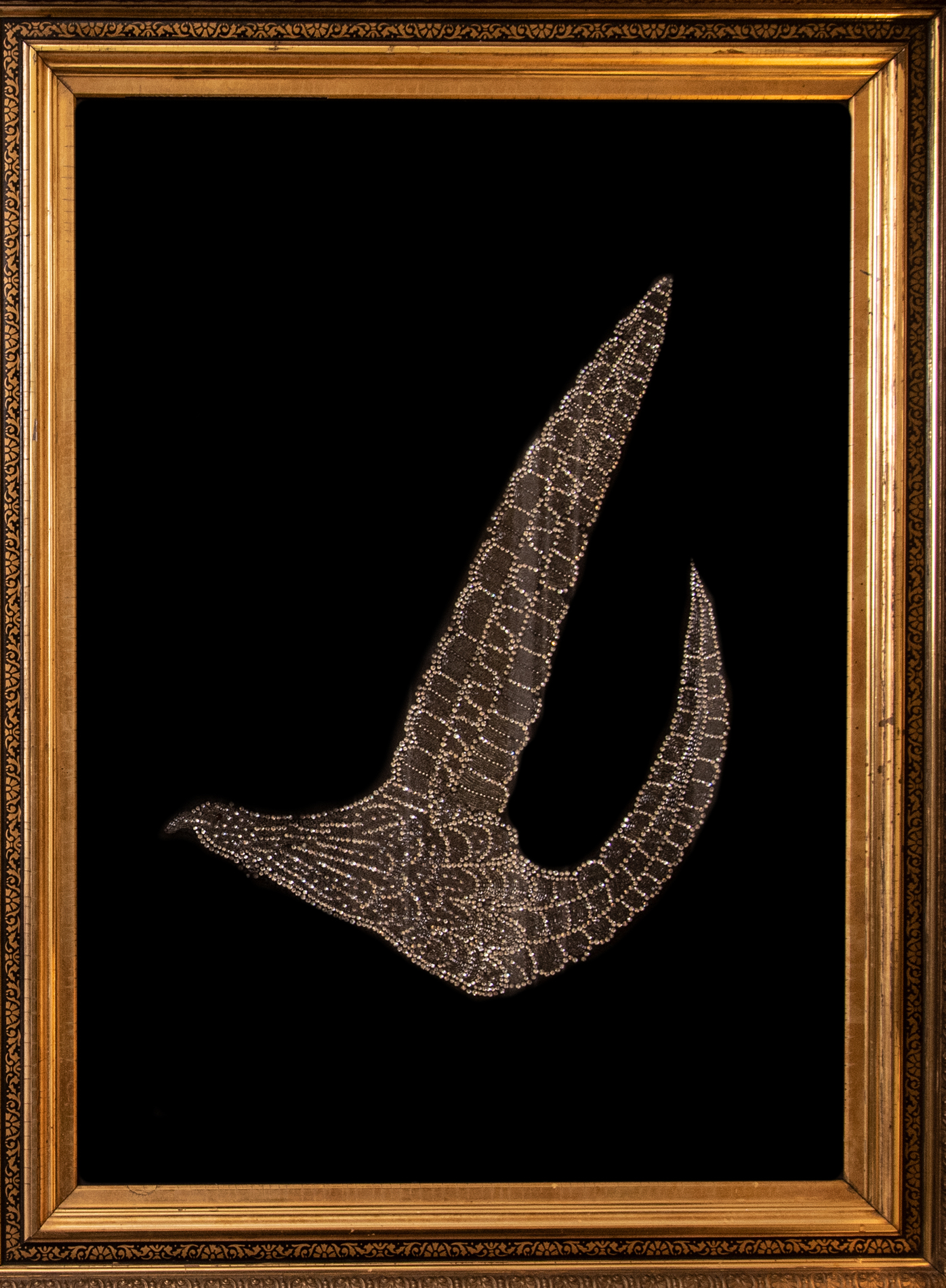 Framed Vintage Art Deco Style Hand Beaded Dress Applique