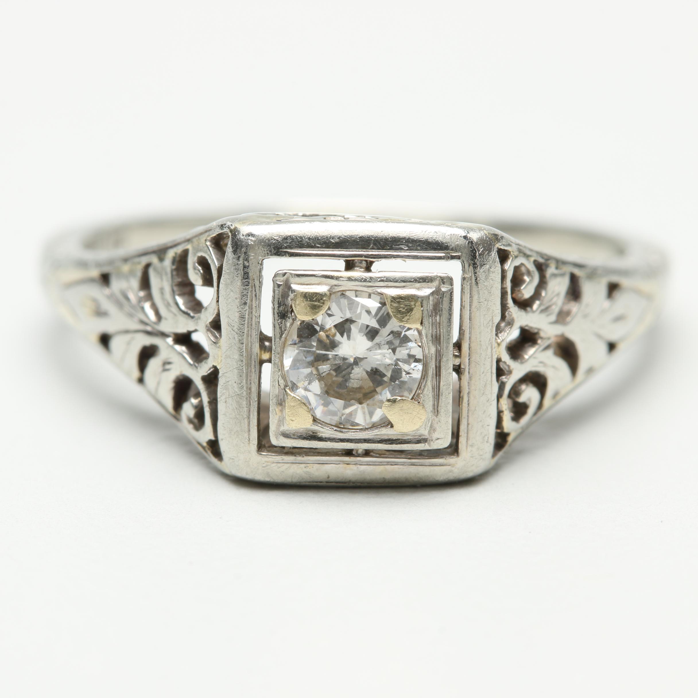 Vintage 18K White Gold Diamond Ring