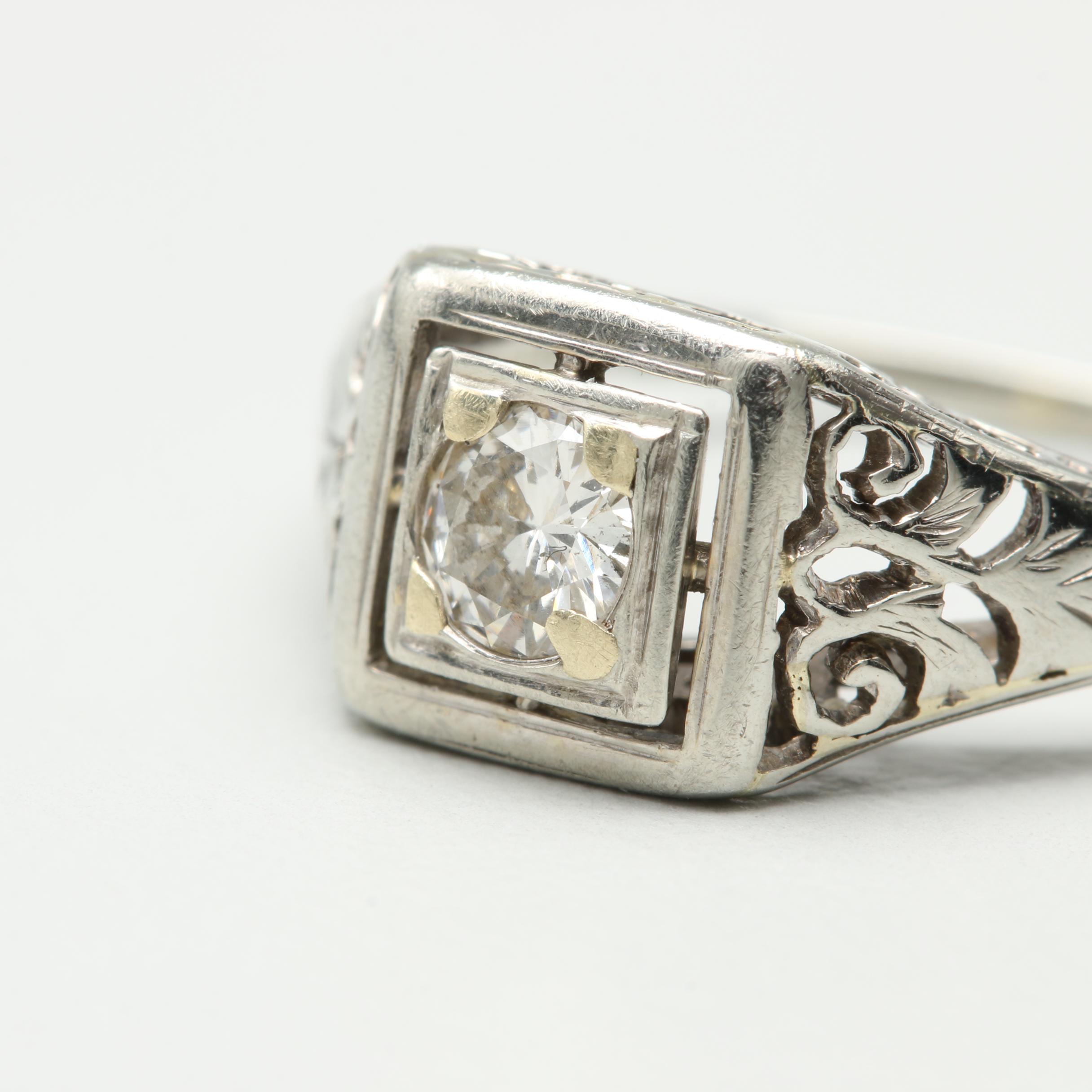 Vintage 18K White Gold Diamond Ring