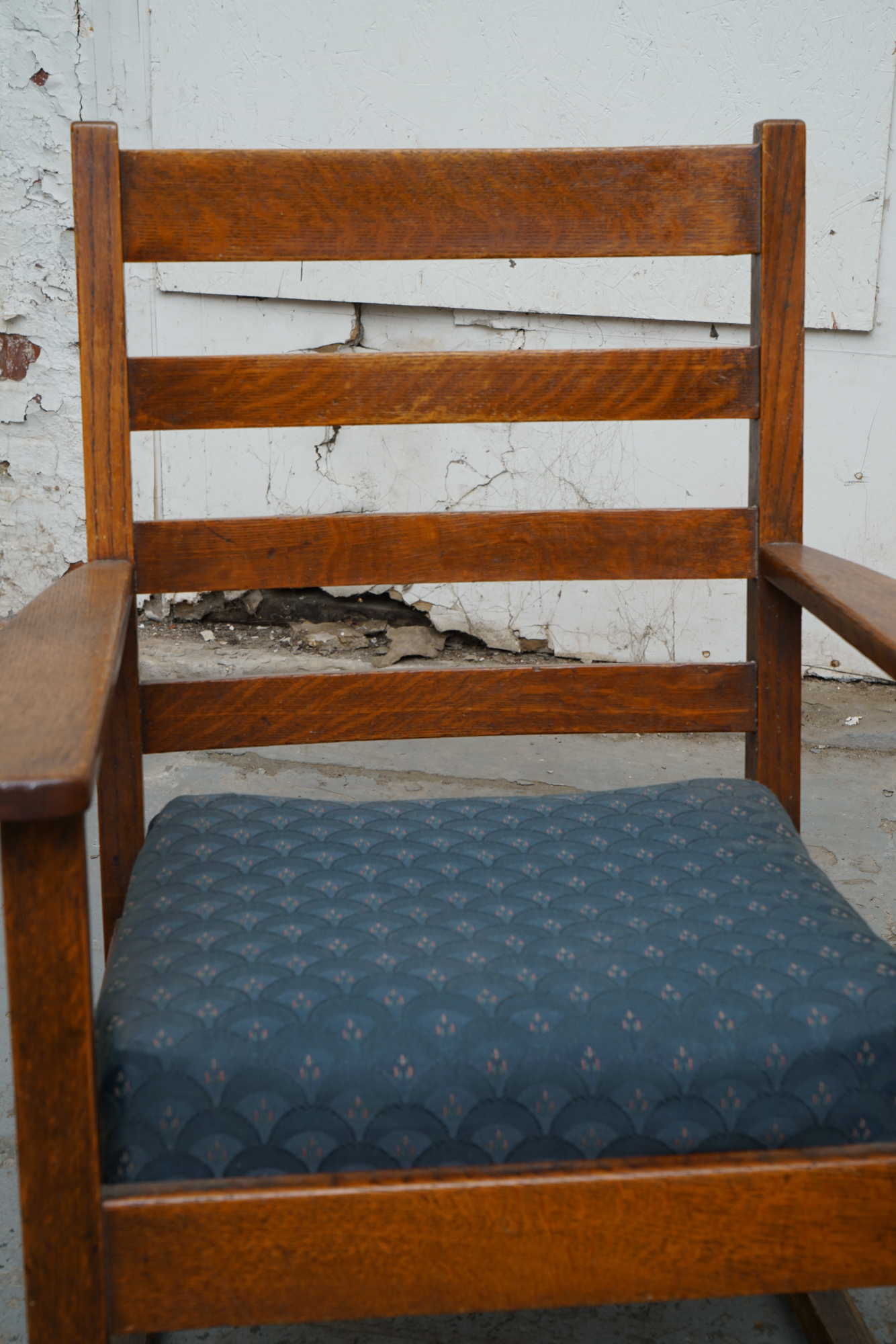 Vintage Oak Mission Style Ladder Back Rocking Chair
