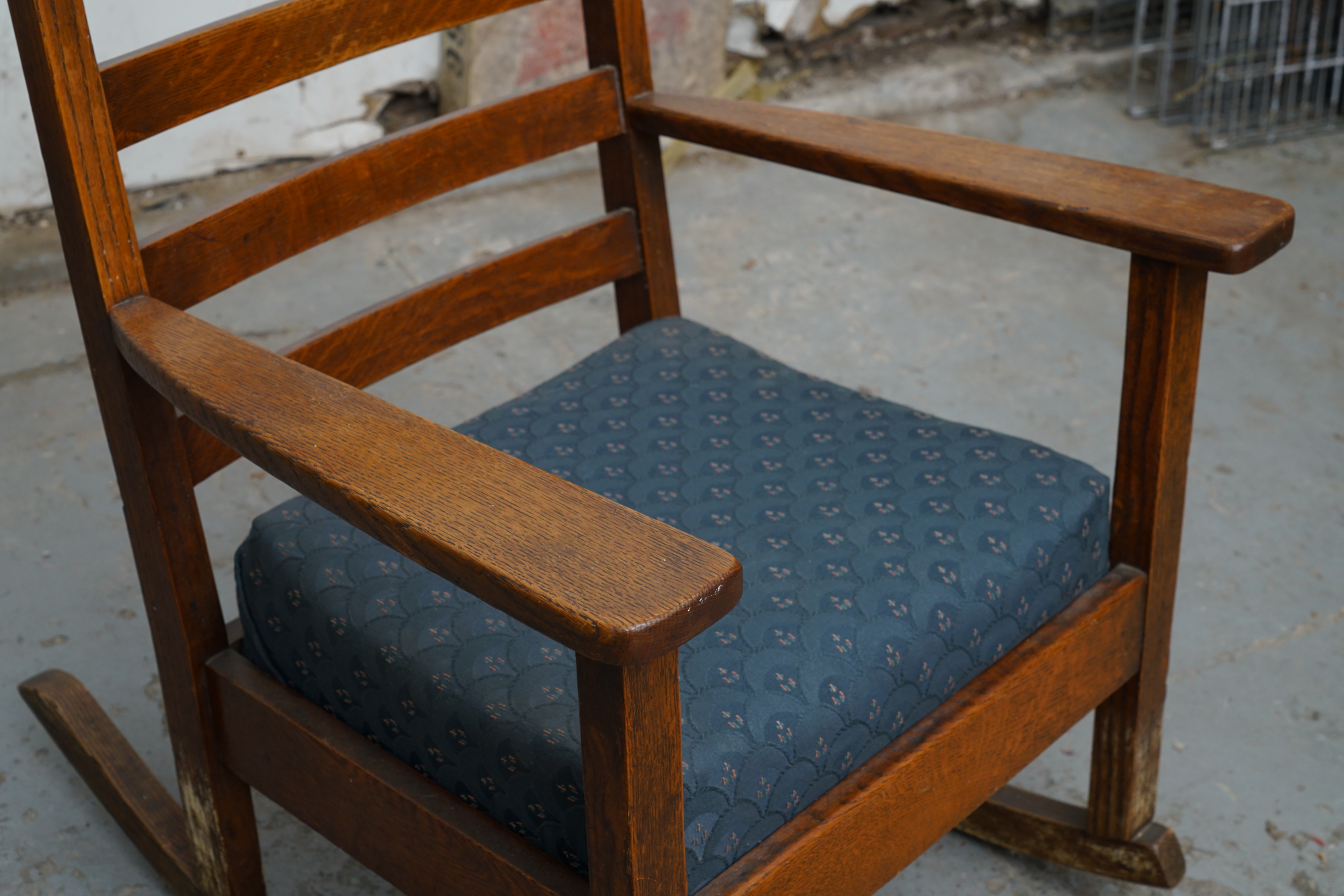 Vintage Oak Mission Style Ladder Back Rocking Chair