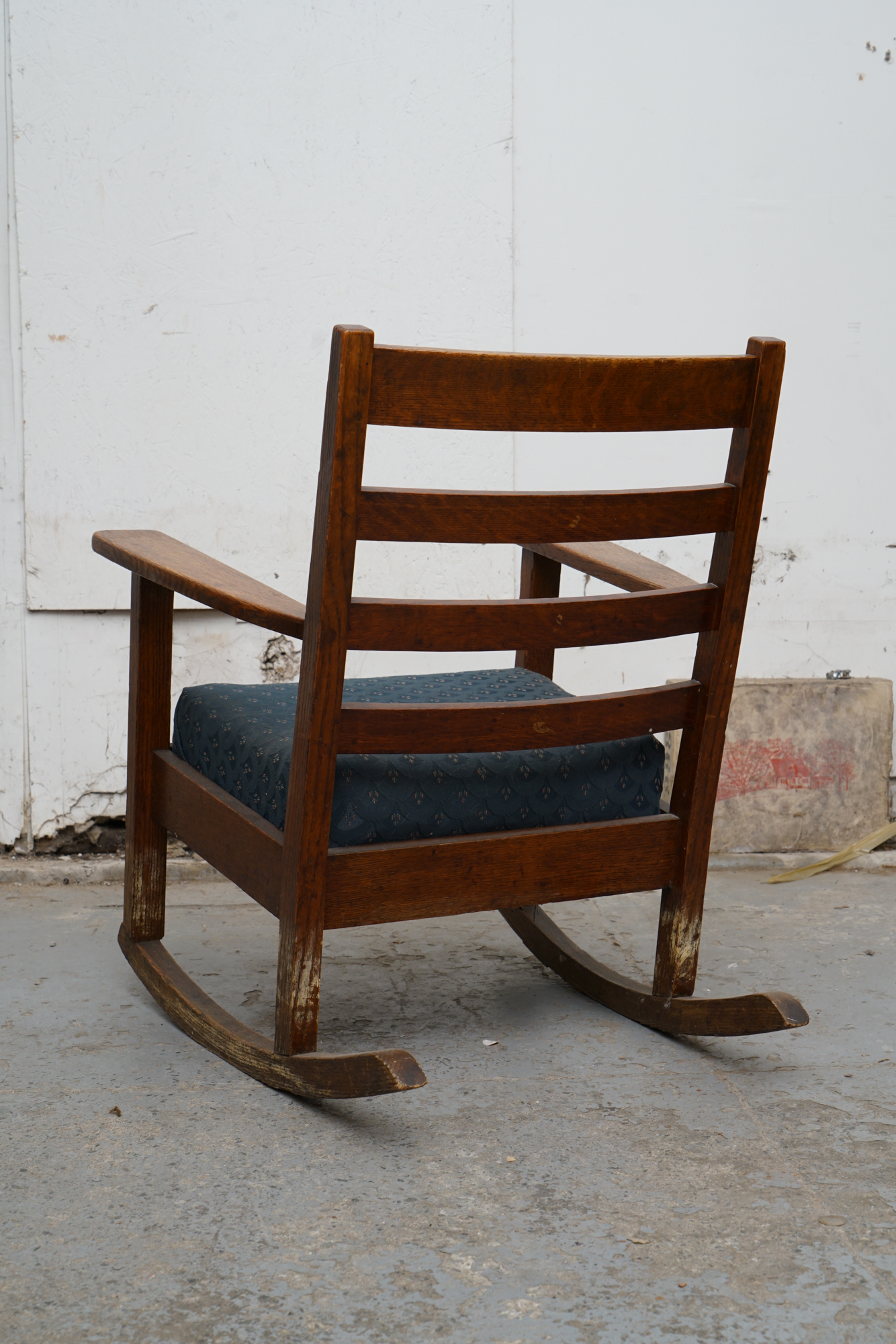 Vintage Oak Mission Style Ladder Back Rocking Chair