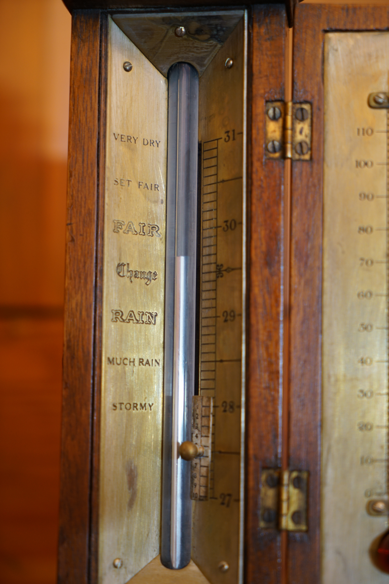 Antique Gimbaled Vertical Marine Barometer