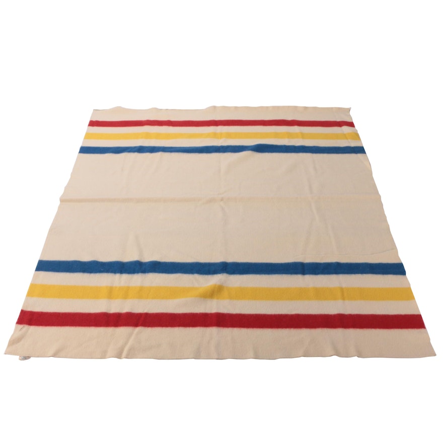 Vintage Fleecydown Virgin Wool Primary Colors Striped Blanket