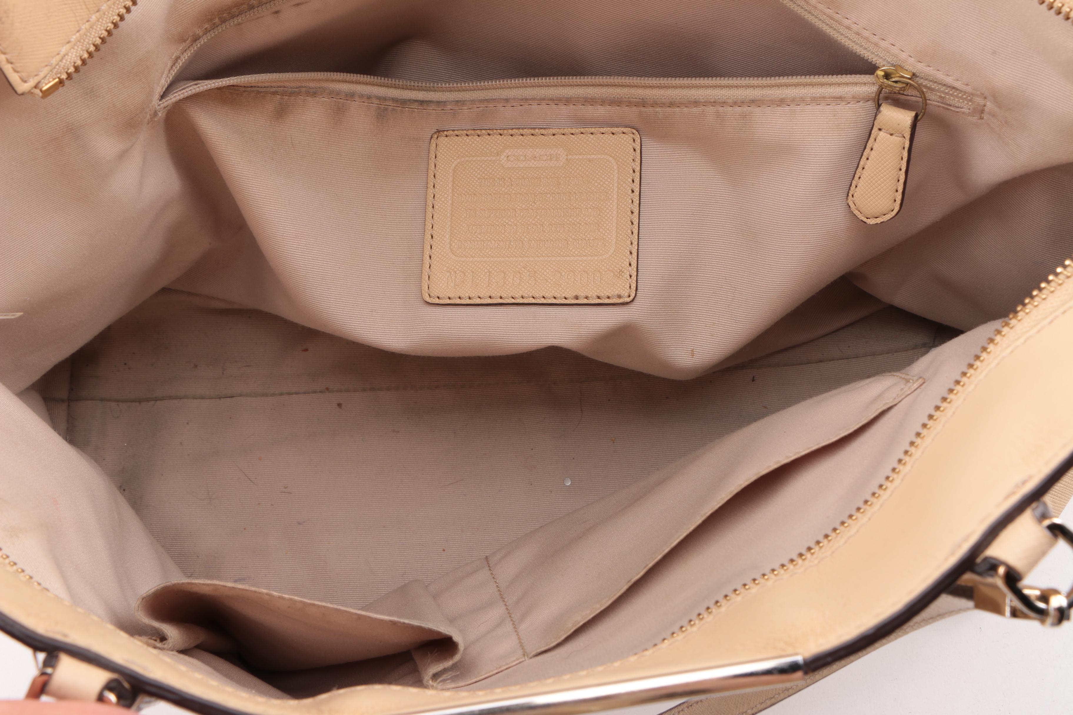 Coach Madison Tan Saffiano East West and Madeline Coral Red Leather Totes