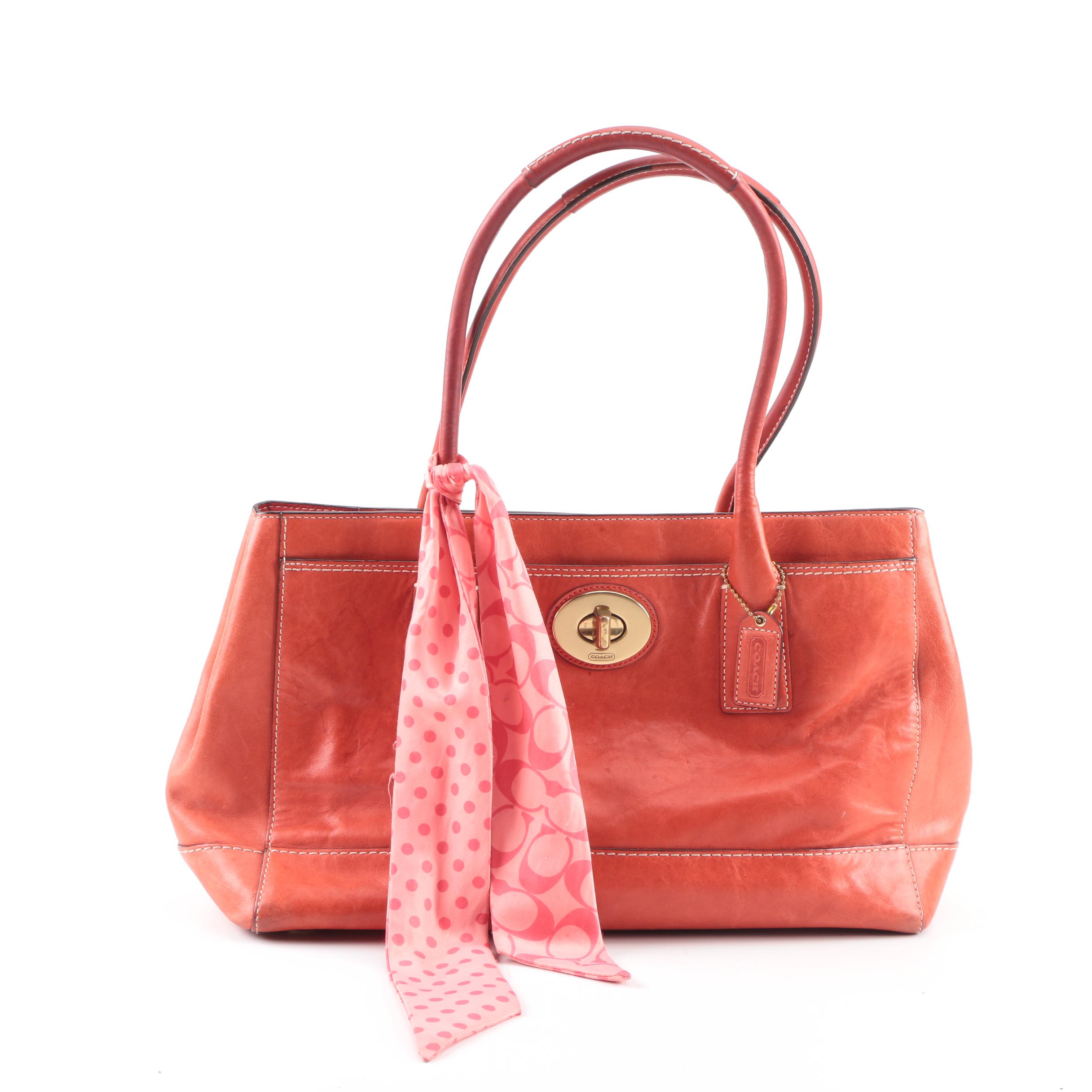 Coach Madison Tan Saffiano East West and Madeline Coral Red Leather Totes