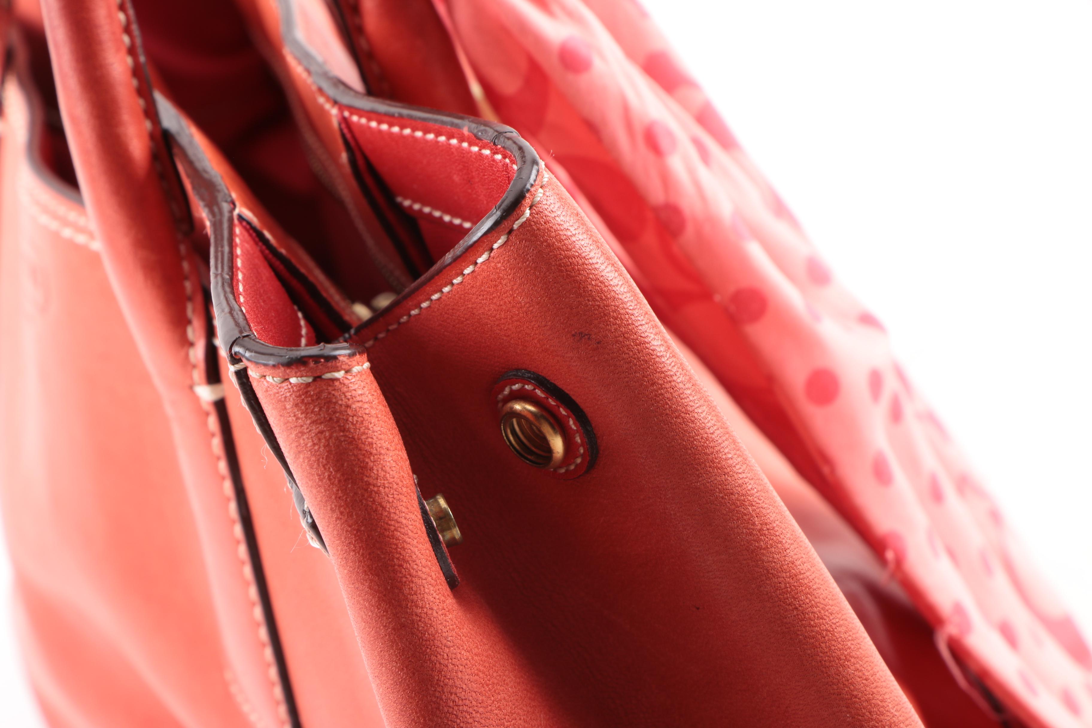 Coach Madison Tan Saffiano East West and Madeline Coral Red Leather Totes