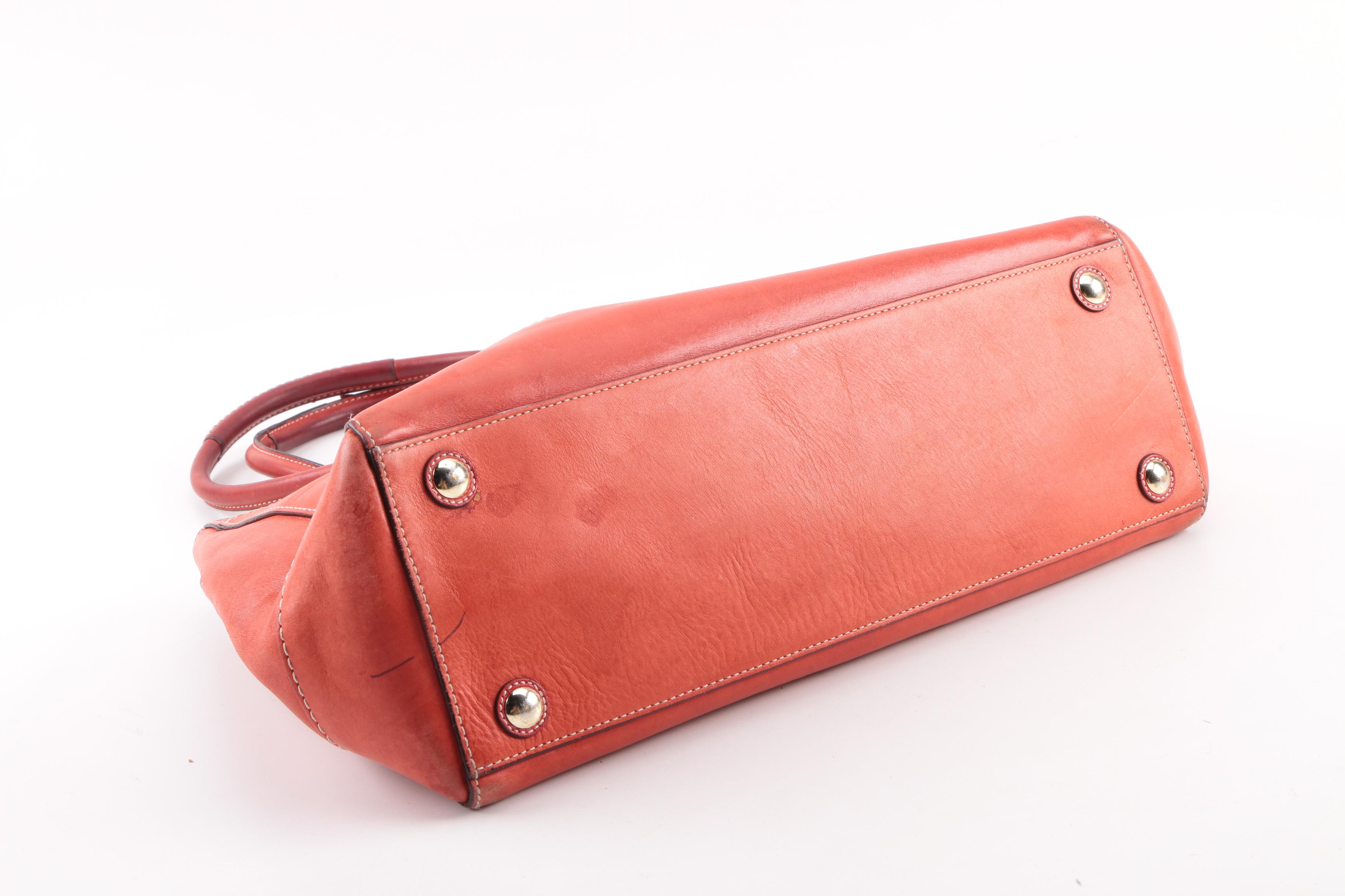 Coach Madison Tan Saffiano East West and Madeline Coral Red Leather Totes